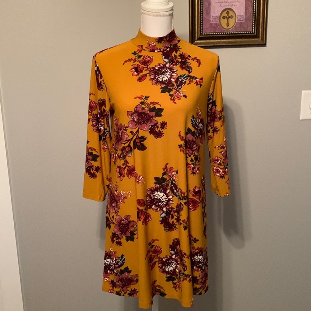 Women's As U Wish long sleeve Office wear dress burnt Orange floral Size Small